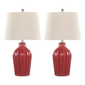 Rockwell 23" Contemporary Ceramic Table Lamp in Glossy Brick Red Ceramic, Polished Nickel and Natural Linen Shade From Grandview Gallery- Set of 2 — pair view