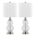 Belle 20" Contemporary Glass Accent Lamp in Clear Wrinkle Glass, Brushed Nickel and White Linen Shade From Grandview Gallery- Set of 2 — pair view