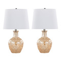 Gloria Round 20" Contemporary Glass Accent Lamp in Clear Champagne Lustre Glass, Chrome Metal and White Linen Shade From Grandview Gallery- Set of 2 — pair view