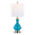 Jasmine 22" Contemporary Glass Accent Lamp in Clear Sapphire Blue Seeded Glass, Brushed Nickel and White Linen Shade From Grandview Gallery — product view (photo 1)