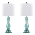Bishop 25" Contemporary Glass Table Lamp in Clear Angel Blue Seeded Glass, Polished Nickel and White Linen Shade From Grandview Gallery- Set of 2 — pair view