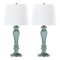 Windsor 25" Contemporary Glass Table Lamp in Clear Turquoise Glass with Off-white Linen Shade and Polished Nickel Accents From Grandview Gallery- Set of 2 — pair view