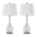 Jenny 27" Contemporary Glass Table Lamp in Clear Crackle Glass, Gold Metal and White Linen Shade From Grandview Gallery- Set of 2 — pair view