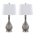 Jenny 27" Contemporary Glass Table Lamp in Clear Smokey Crackle Glass, Brushed Nickel and White Linen Shade From Grandview Gallery- Set of 2 — pair view
