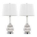 Jenny 27" Contemporary Glass Table Lamp in Silver Crackle Glass and Chrome Metal with White Linen Shade- Set of 2 — pair view