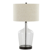 Botella table in Clear Dimpled Glass, Oil Bronze Metal, Natural Linen, product view, featuring glass design