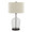 Botella table in Clear Dimpled Glass, Oil Bronze Metal, Natural Linen, product view, featuring glass design