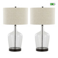 Botella 28" Contemporary Glass Table Lamp in Clear Dimpled Glass and Oil Bronze Metal with Natural Linen Shade and Built-in Usb Port From Grandview Gallery- Set of 2 — pair view
