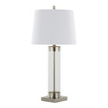 Glacier table in Clear Glass, Brushed Nickel, White Linen, product view, featuring glass design