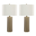 Huit 26" Contemporary Metal Table Lamp in Antique Brass and White Linen- Set of 2 — pair view
