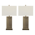 Royce 26" Contemporary Metal Table Lamp in Antique Brass and White Linen- Set of 2 — pair view