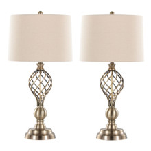 Linx Twist 29" Contemporary Metal Table Lamp in Antique Soft Brass and White Linen Shade From Grandview Gallery- Set of 2 — pair view