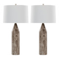 Point 30" Contemporary Metal Table Lamp in Brown Marble and White Linen- Set of 2 — pair view