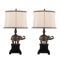 Elephant 27" Polyresin Table Lamp in Bronze Polyresin with Natural Linen Soft Back Shade- Set of 2 — pair view