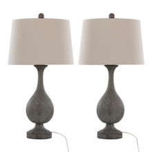 Cipolla Poly 29" Farmhouse Polyresin Table Lamp in Acid Griffin Wood Polyresin, Antique Soft Brass and Natural Linen Shade From Grandview Gallery- Set of 2 — pair view
