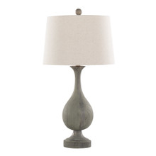 Cipolla table in Acid Dusty Wood Polyresin, Antique Soft Brass, Natural Linen, product view, featuring wood design
