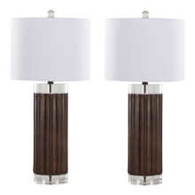 Cylinder Fluted 29.25" Contemporary Polyresin Table Lamp in Brown Lustre Polyresin, Clear K9 Crystal and White Linen Shade From Grandview Gallery- Set of 2 — pair view