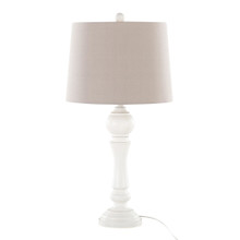 Winston table in Distressed Off-white Polyresin, Light Grey Linen, product view, featuring wood design
