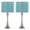 Lenuxe table in Brushed Nickel, Turquoise Linen, coordinated set view