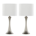 Lenuxe 24" Contemporary Metal Table Lamp in Frosted Silver Metal with Off-white Linen Shade From Grandview Gallery- Set of 2 — pair view