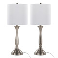 Sawyer 25" Contemporary Metal Table Lamp in Brushed Nickel with White Linen Shade and Built-in Usb Port From Grandview Gallery- Set of 2 — pair view