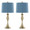 Ashland 27" Contemporary Metal Table Lamp in Gold Metal with Moroccan Blue Textured Slub Linen Shade From Grandview Gallery- Set of 2 — pair view