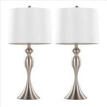 Ashland 27" Contemporary Metal Table Lamp in Brushed Nickel with White Textured Linen Shade From Grandview Gallery- Set of 2 — pair view