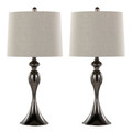 Ashland 27" Contemporary Metal Table Lamp in Gun Metal with Light Grey Textured Slub Linen Shade From Grandview Gallery- Set of 2 — pair view