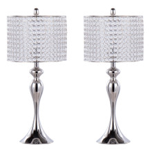 Ashland 27" Contemporary Metal Table Lamp in Polished Nickel with Round Clear K9 Crystal Beads and Polished Nickel Shade From Grandview Gallery- Set of 2 — pair view