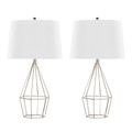 Geome 27" Contemporary Metal Table Lamp in Polished Nickel with White Linen Shade From Grandview Gallery- Set of 2 — pair view