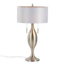 Anabelle table in Brushed Nickel, Light Silver Fabric, product view, featuring metal design and fabric design