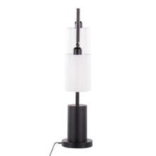 Cannes table in Black Metal, White Shades, side view, featuring metal design