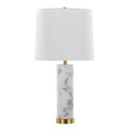 Marbella table in White Marble, Brass Metal, White Linen, product view, featuring marble design and metal design