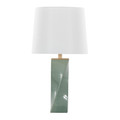 Curvo table in Sage Green Ceramic, White Linen, side view