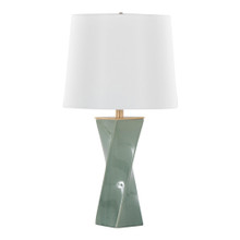 Curvo 27" Glam Ceramic Square Table Lamp in Sage Green Ceramic and White Linen — product view (photo 1)