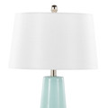 Penelope table in Tiffany Blue & Silver Ceramic Body, White Shade, close-up detail, featuring metal design and fabric design
