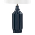 Stella table in Gloss Dark Blue Ceramic, White Shade, close-up detail, featuring fabric design