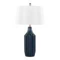 Stella 23" Contemporary Ceramic Table Lamp in Gloss Dark Blue Ceramic with White Shade — product view (photo 1)