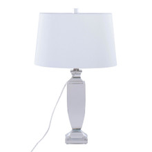 Elsa table in Clear Crystal, Chrome Metal, Off-white Silk, side view