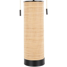 Cylinder table in Black Metal, Natural Rattan, close-up detail, featuring rattan design and metal design