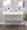 Emery console table in White Steel, White Wood, featuring storage and glass top