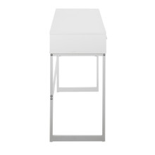 Franklin console table in White Metal, White Wood, side view, featuring storage