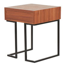 Roman end table in Black Metal, Walnut Wood, back and side view, featuring storage