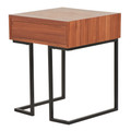 Roman end table in Black Metal, Walnut Wood, back and side view, featuring storage