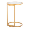 Zenn end table in Gold Metal, Clear Glass, back and side view, featuring glass top