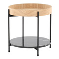 Daniella end table in Black Metal, Natural Wood, Black Marble, back and side view, featuring marble design and metal design