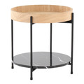 Daniella Contemporary End Table in Black Metal and Natural Wood with Black Marble Accent — product view
