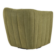 Finley accent chair in Green Fabric, Black Metal, back and side view, featuring swivel