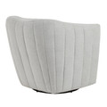 Finley accent chair in Chalk Fabric, Black Metal, back and side view, featuring swivel