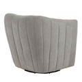Finley accent chair in Taupe Fabric, Black Metal, back and side view, featuring swivel